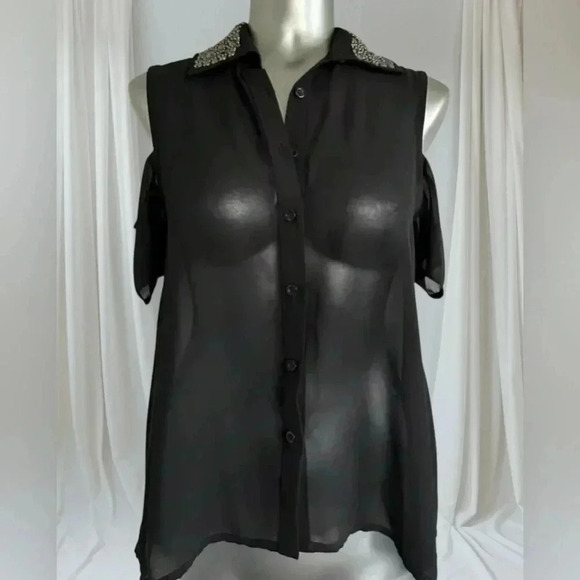 ✅Women’s Sheer Top with Embellished Collar - Picture 5 of 15